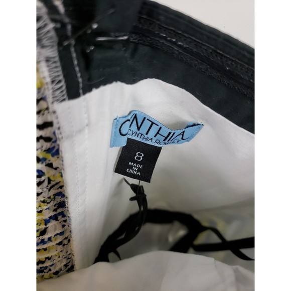 CYNTHIA ROWLEY Cotton Sun Dress 8 MEDIUM White Blue Yellow Black New - Picture 3 of 9